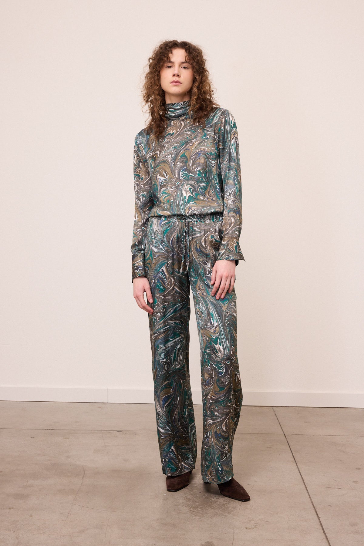 graphic viscose trousers