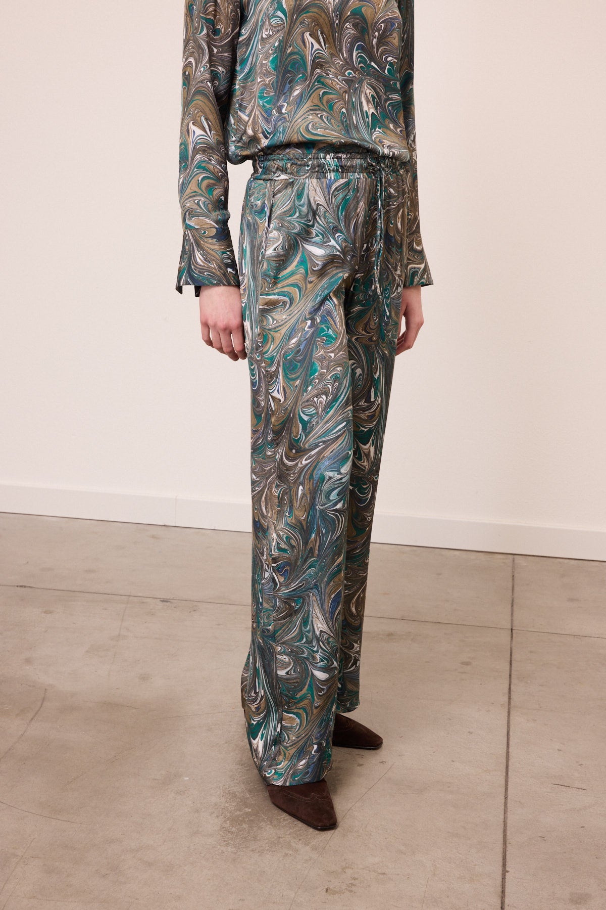 graphic viscose trousers