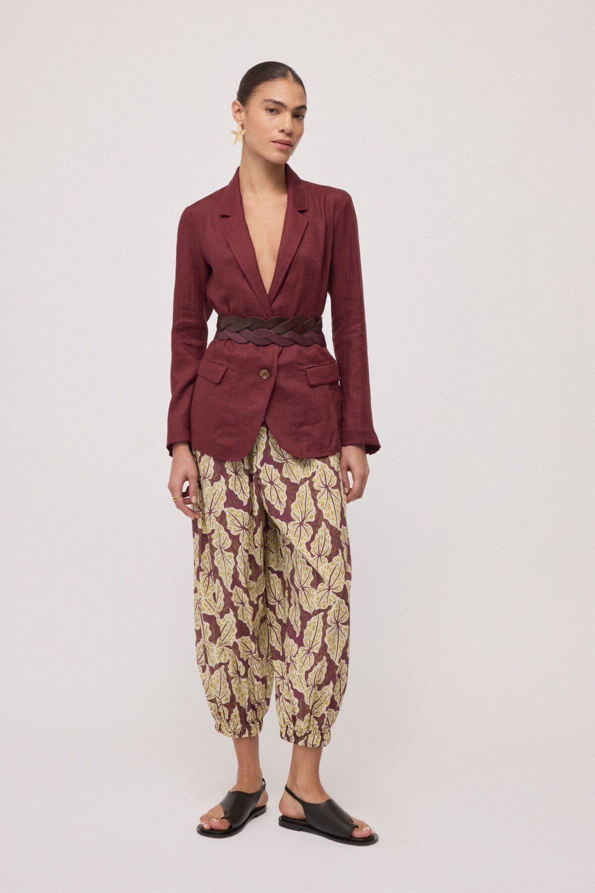Leaf Print Cropped Jogger Pants