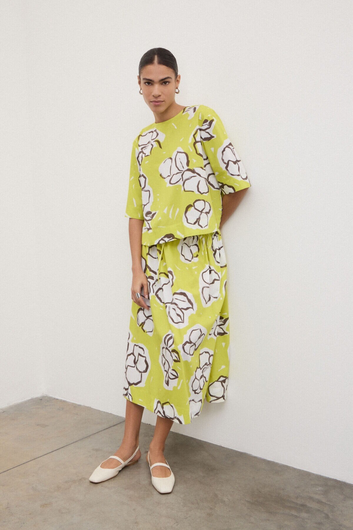 Pleated poplin skirt