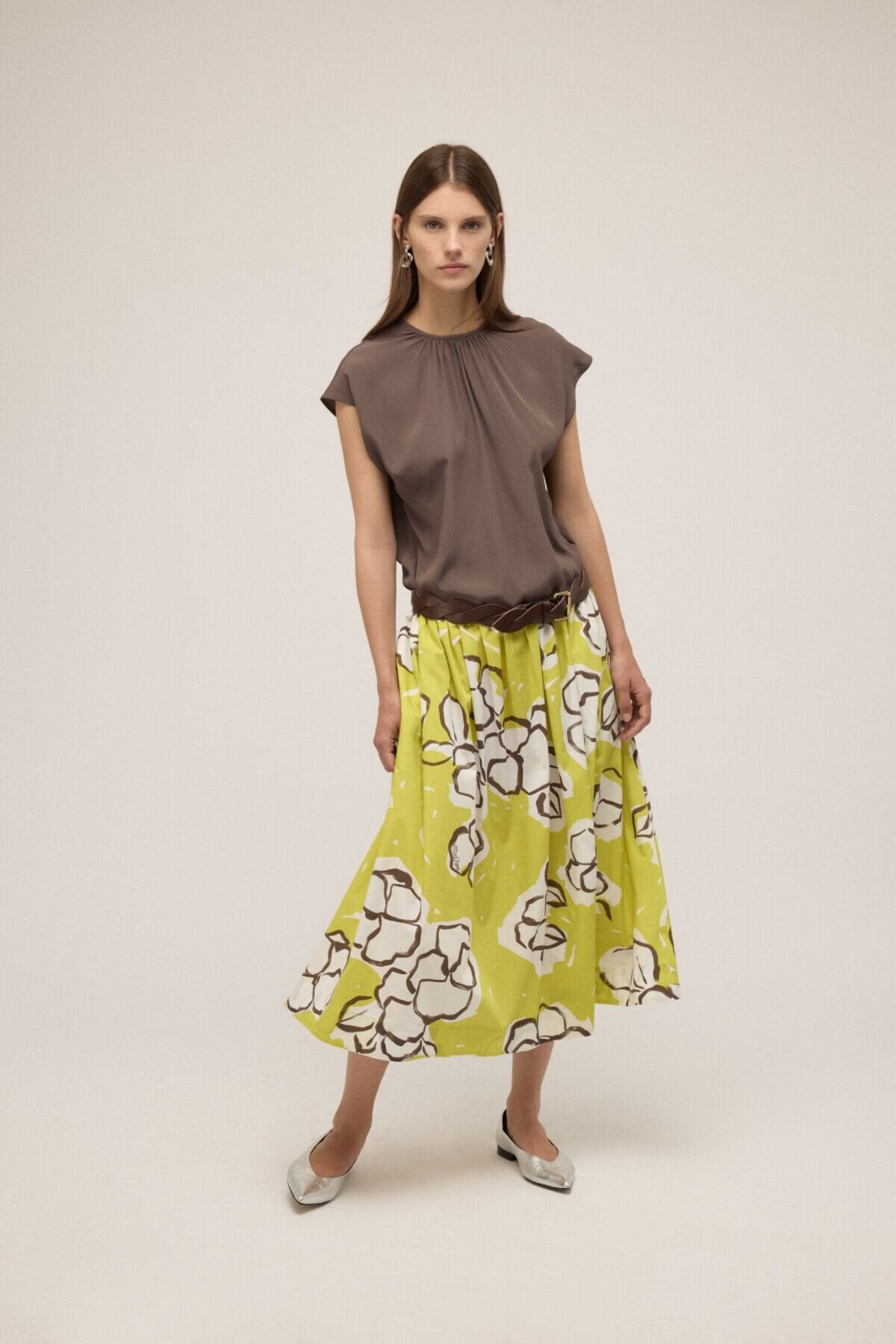 Pleated poplin skirt