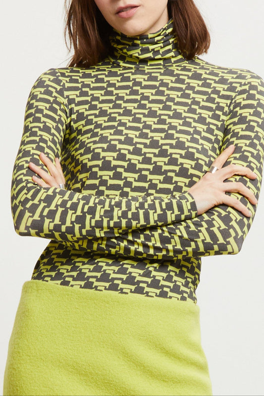 Printed stretch pure viscose turtleneck sweater