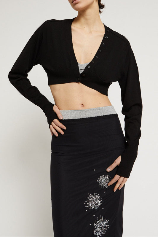 Cropped merino wool wrap cardigan with buttons