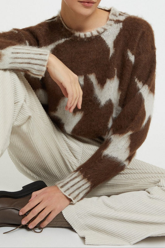 Wool and mohair blend sweater with round neckline