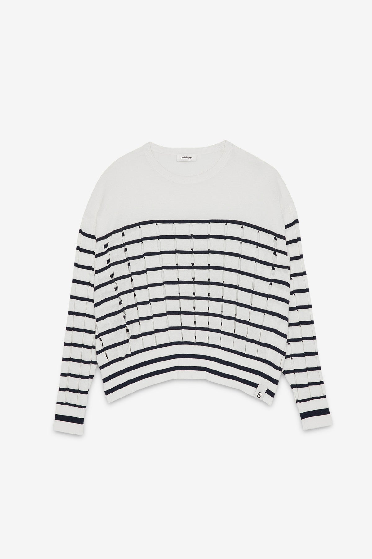 100% cotton fretworked sweater with round neckline